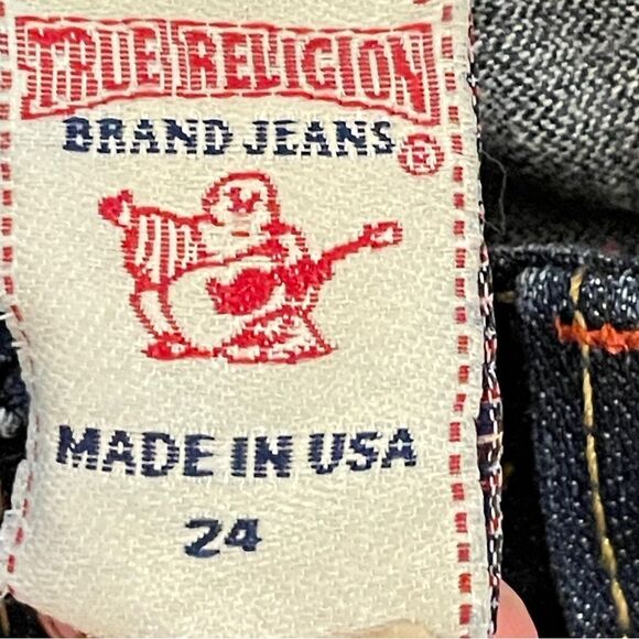 True Religion Low Rise Capri Blue Denim Jeans with Orange Stitching Size 24 - Picture 3 of 11